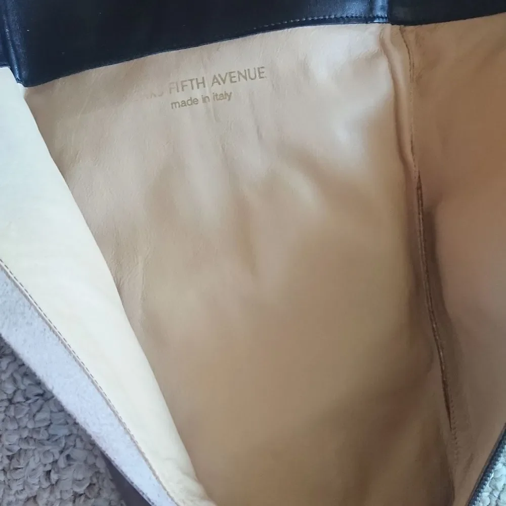 Saks Fifth Avenue Italy Taupe Brown Black Leather Knee High Riding boots sz 6